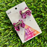 Handmade Resin Hair Clip - Pink and Black Confetti - Small Chunky Bow Hair Clip Pair!