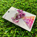 Handmade Resin Hair Clip - Pink and Black Confetti - Small Chunky Bow Hair Clip Pair!