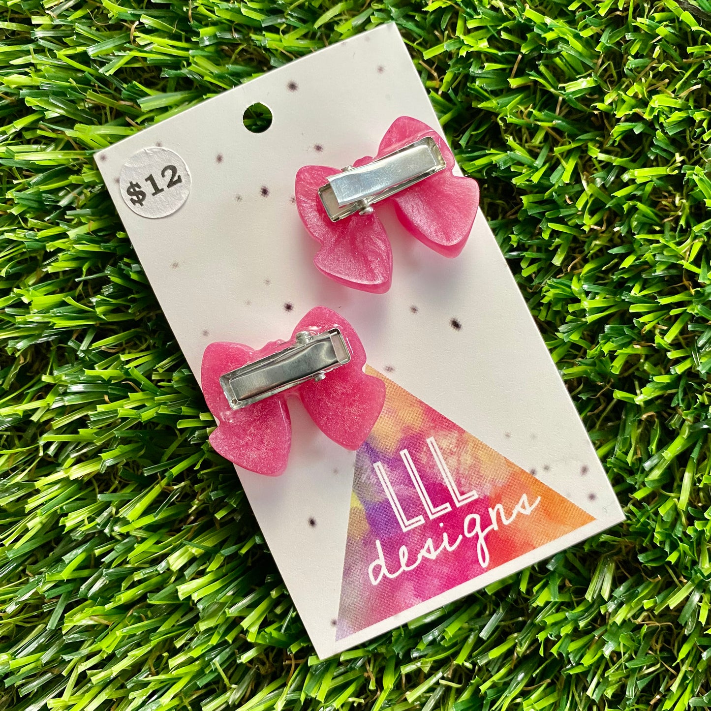 Handmade Resin Hair Clip - Pale Pink - Small Chunky Bow Hair Clip Pair!