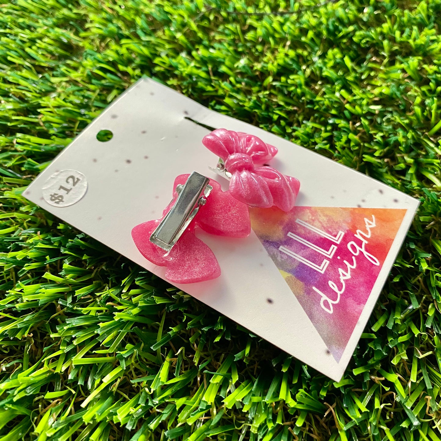 Handmade Resin Hair Clip - Pale Pink - Small Chunky Bow Hair Clip Pair!
