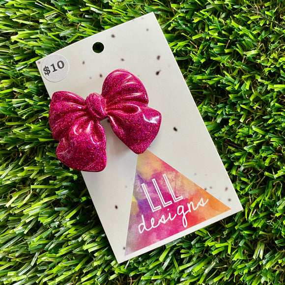 Handmade Resin Hair Clip - Glitter Deep Pink - Large Chunky Bow Hair Clip!
