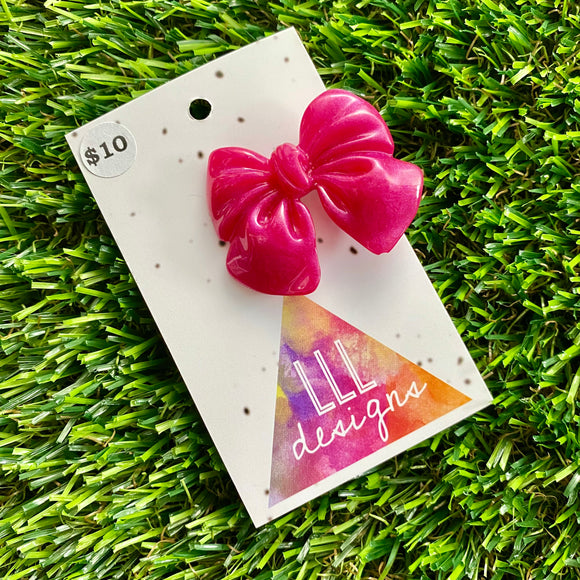 Handmade Resin Hair Clip - Regular Pink - Large Chunky Bow Hair Clip!