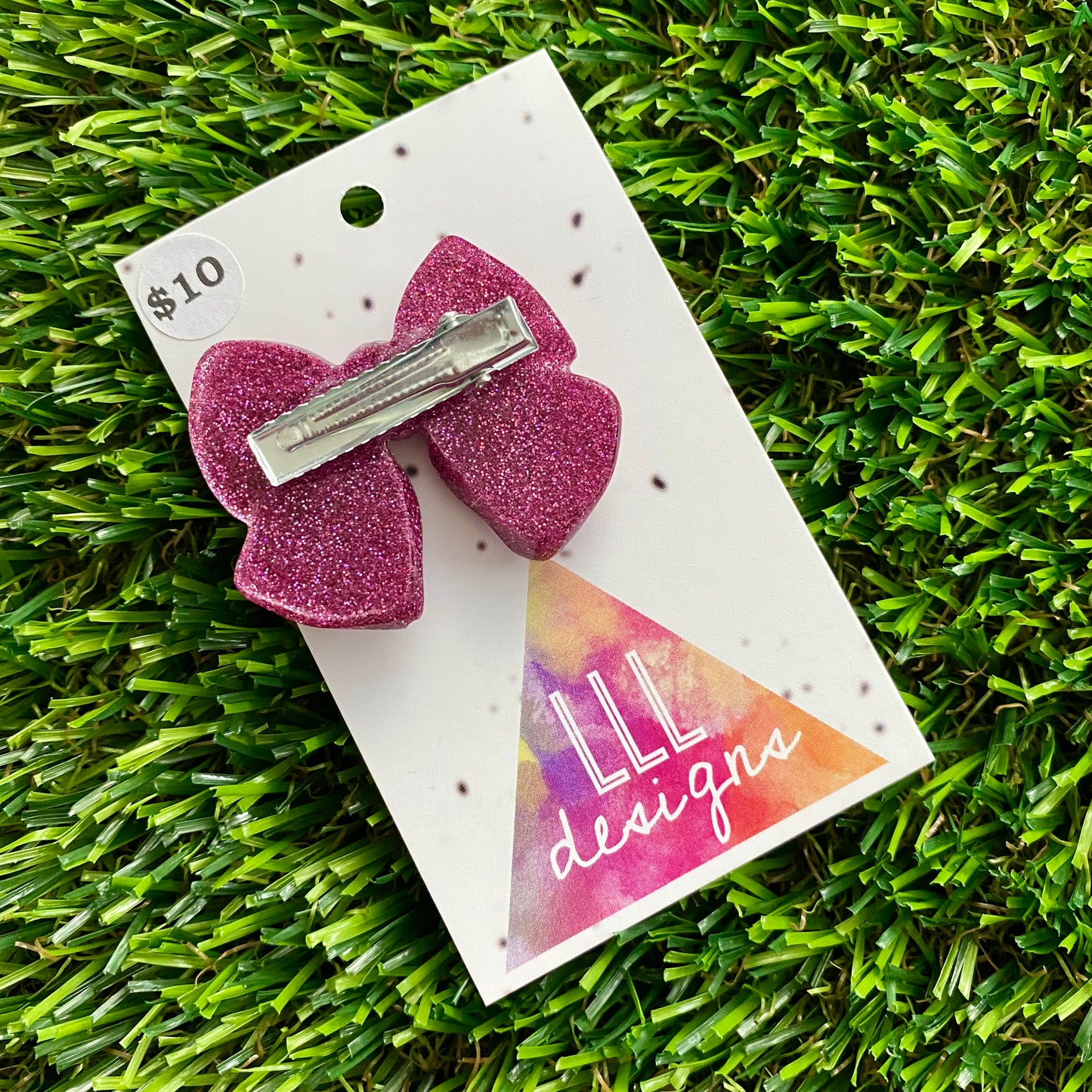 Handmade Resin Hair Clip - Glitter Pink - Large Chunky Bow Hair Clip!