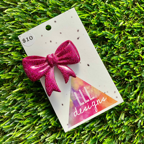 Handmade Resin Hair Clip - Glitter Deep Pink - Large Regular Bow Hair Clip!