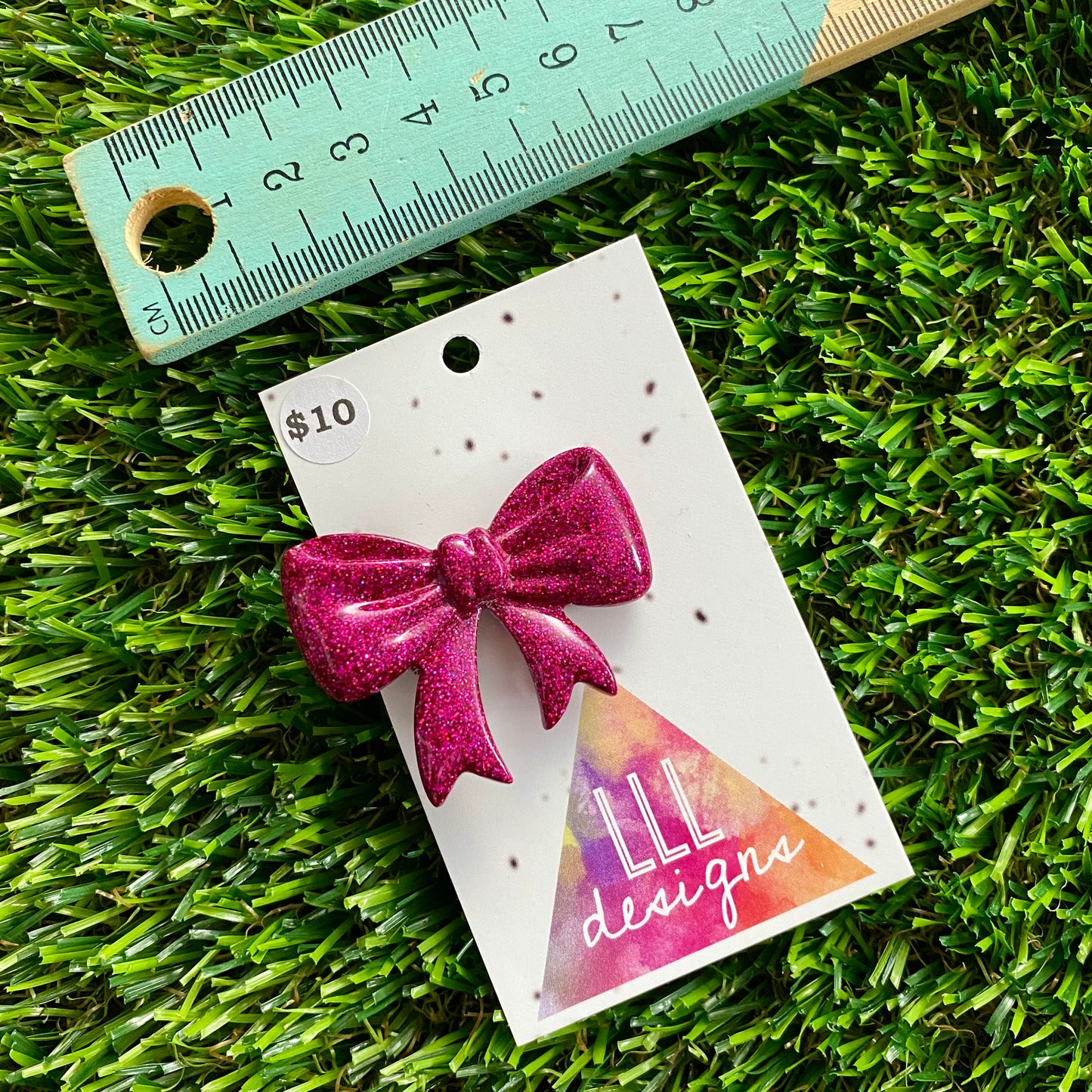 Handmade Resin Hair Clip - Glitter Deep Pink - Large Regular Bow Hair Clip!