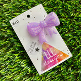 Handmade Resin Hair Clip - Glow In Dark Lavender Glitter - Large Regular Bow Hair Clip!