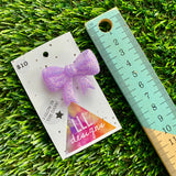 Handmade Resin Hair Clip - Glow In Dark Lavender Glitter - Large Regular Bow Hair Clip!