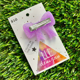 Handmade Resin Hair Clip - Glow In Dark Lavender Glitter - Large Regular Bow Hair Clip!