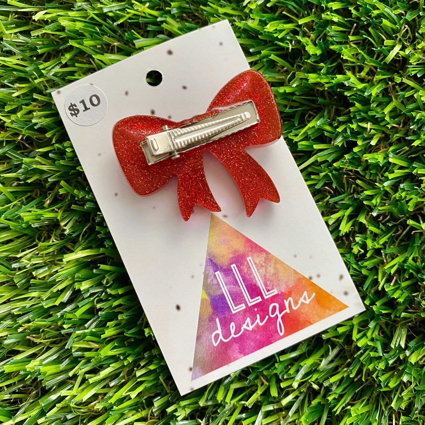 Handmade Resin Hair Clip - Glitter Red - Large Regular Bow Hair Clip!