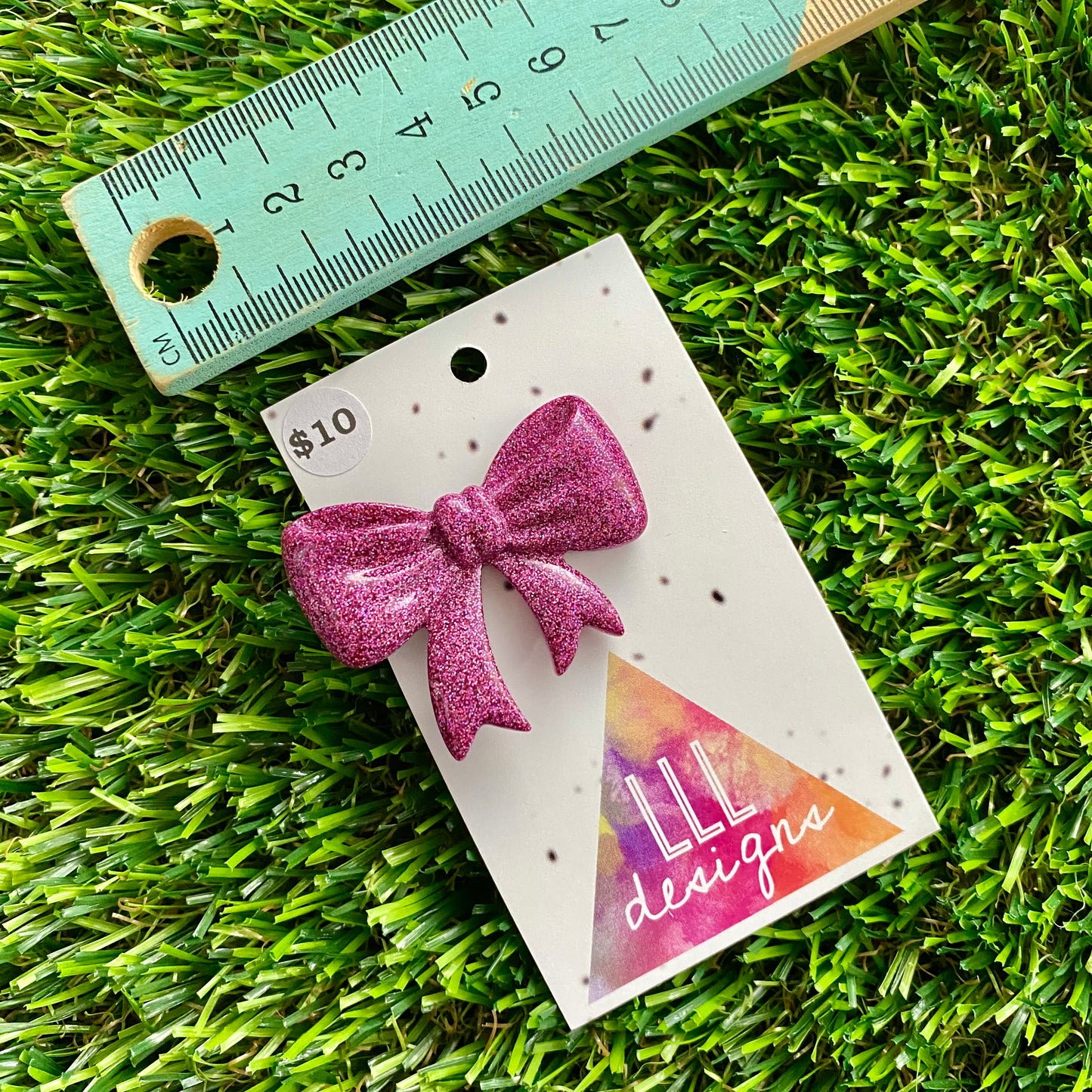 Handmade Resin Hair Clip - Glitter Pink - Large Regular Bow Hair Clip!