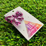 Handmade Resin Hair Clip - Pink and Black Confetti - Large Regular Bow Hair Clip!