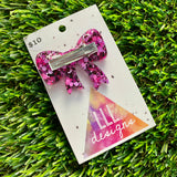 Handmade Resin Hair Clip - Pink and Black Confetti - Large Regular Bow Hair Clip!