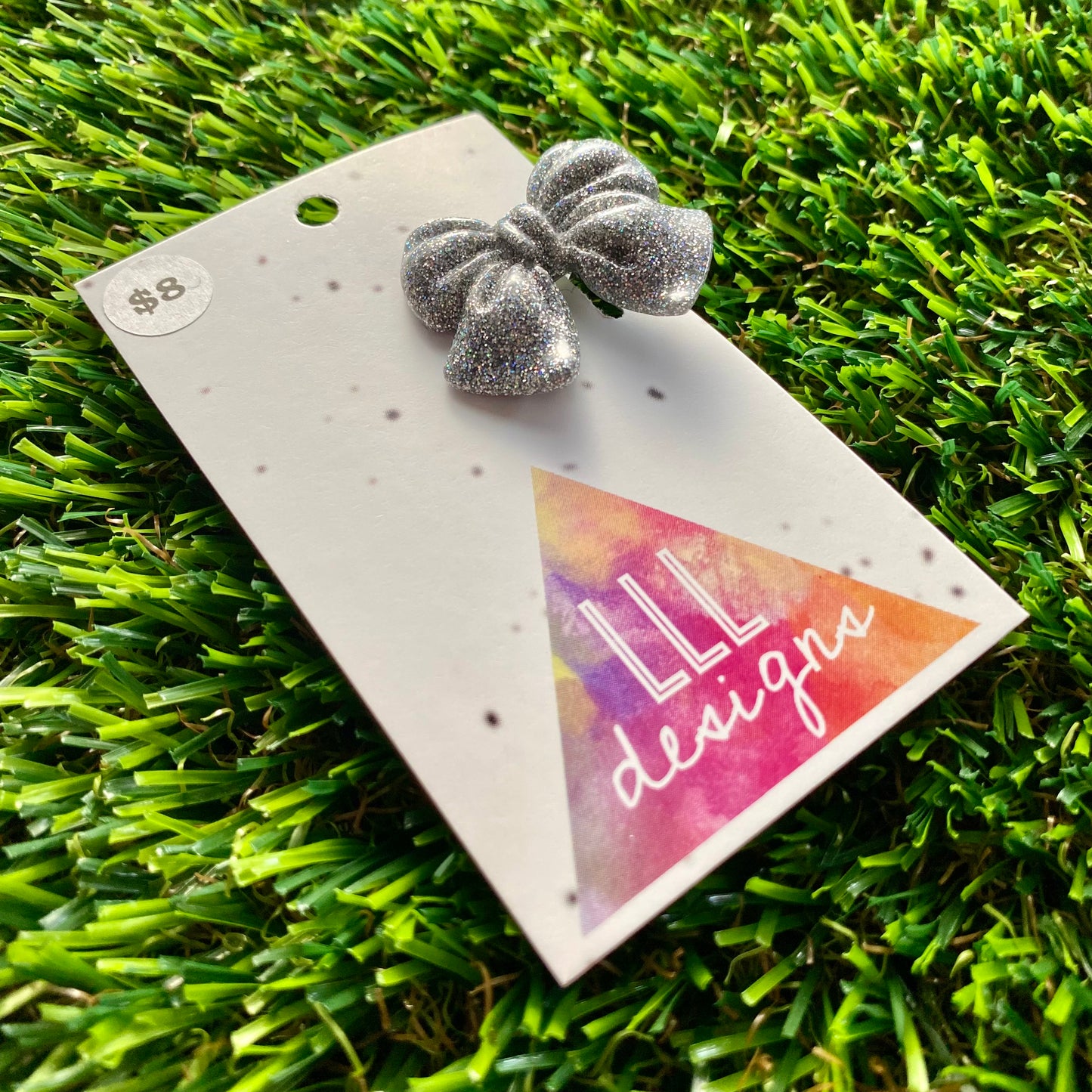 Handmade Resin Hair Clip - Glitter Silver - Medium Chunky Bow Hair Clip!