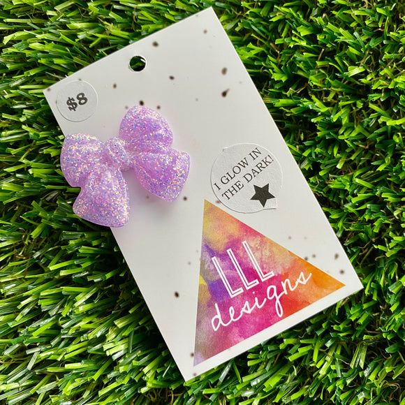 Handmade Resin Hair Clip - Glow In Dark Lavender - Medium Chunky Bow Hair Clip!