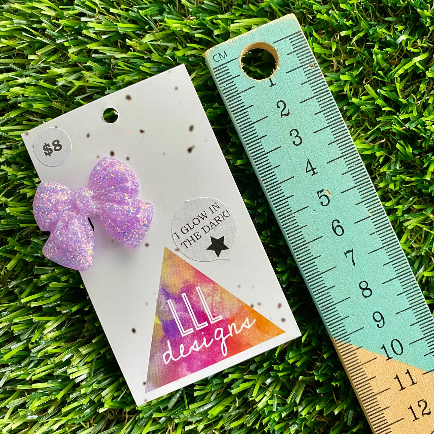 Handmade Resin Hair Clip - Glow In Dark Lavender - Medium Chunky Bow Hair Clip!