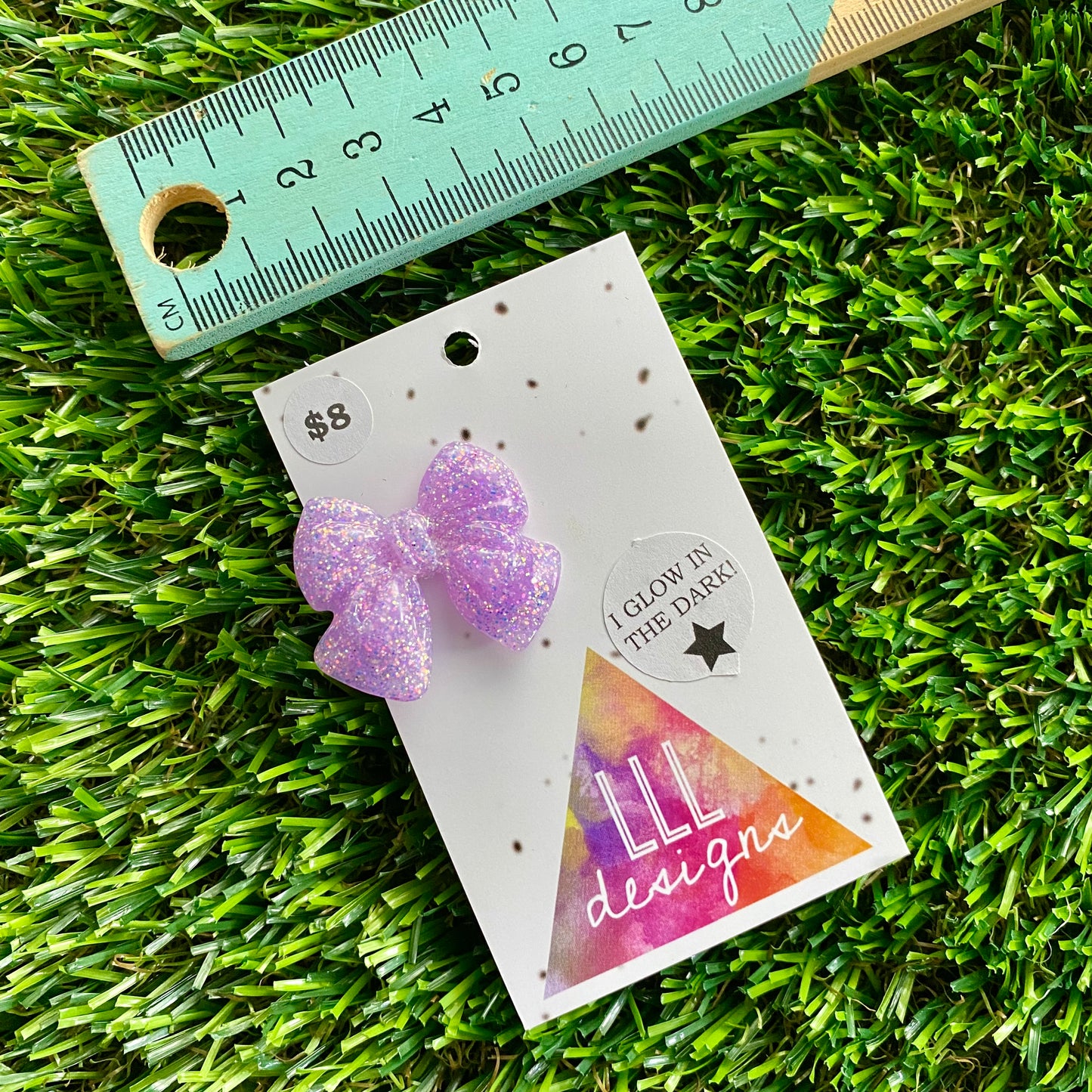 Handmade Resin Hair Clip - Glow In Dark Lavender - Medium Chunky Bow Hair Clip!