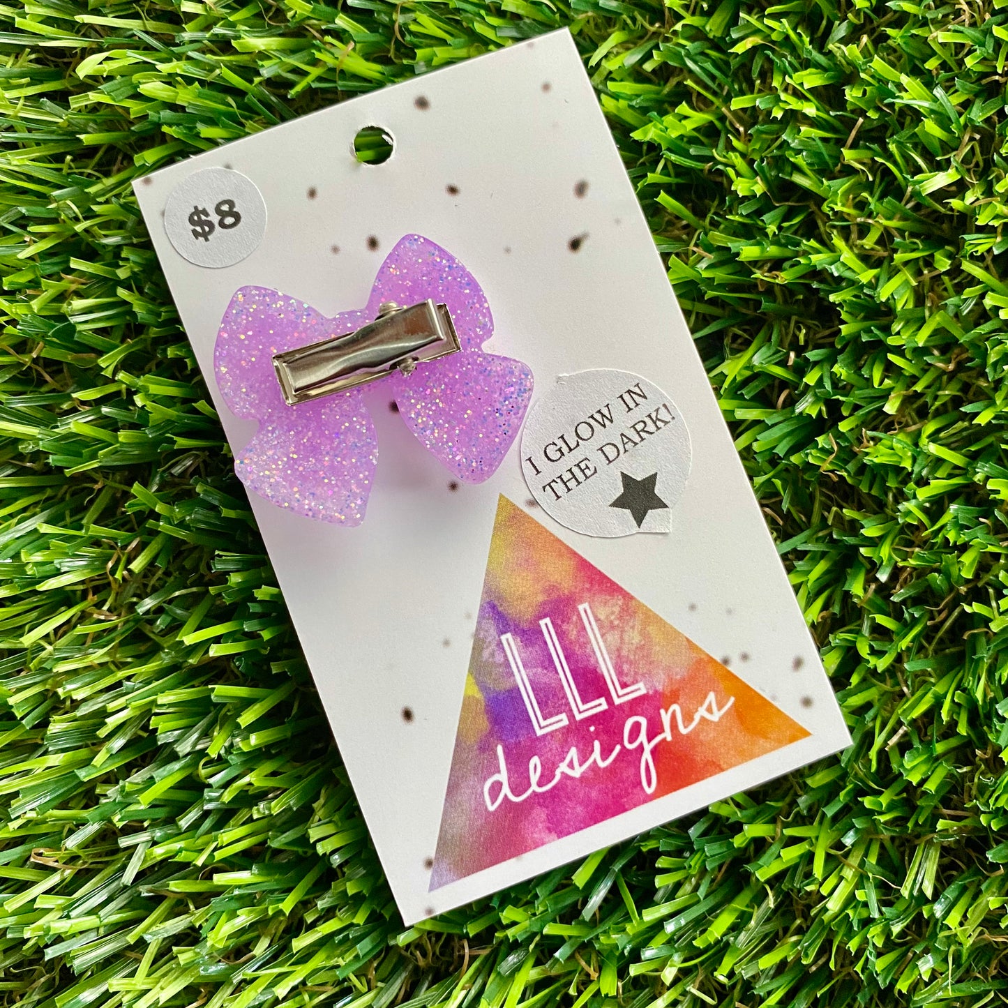 Handmade Resin Hair Clip - Glow In Dark Lavender - Medium Chunky Bow Hair Clip!