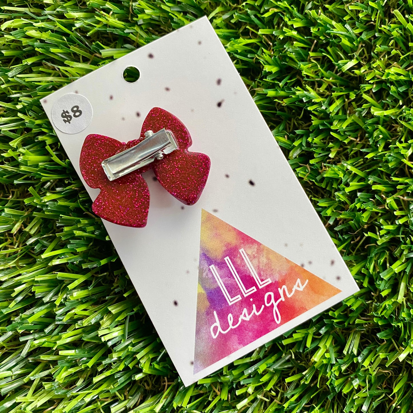 Handmade Resin Hair Clip - Glitter Deep Pink - Medium Chunky Bow Hair Clip!