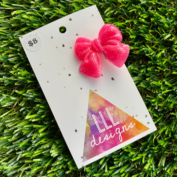 Handmade Resin Hair Clip - Neon Glitter Pink - Medium Chunky Bow Hair Clip!