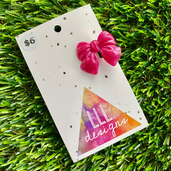 Handmade Resin Hair Clip - Regular Pink - Small Chunky Bow Hair Clip!