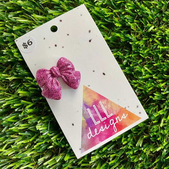 Handmade Resin Hair Clip - Glitter Pink - Small Chunky Bow Hair Clip!
