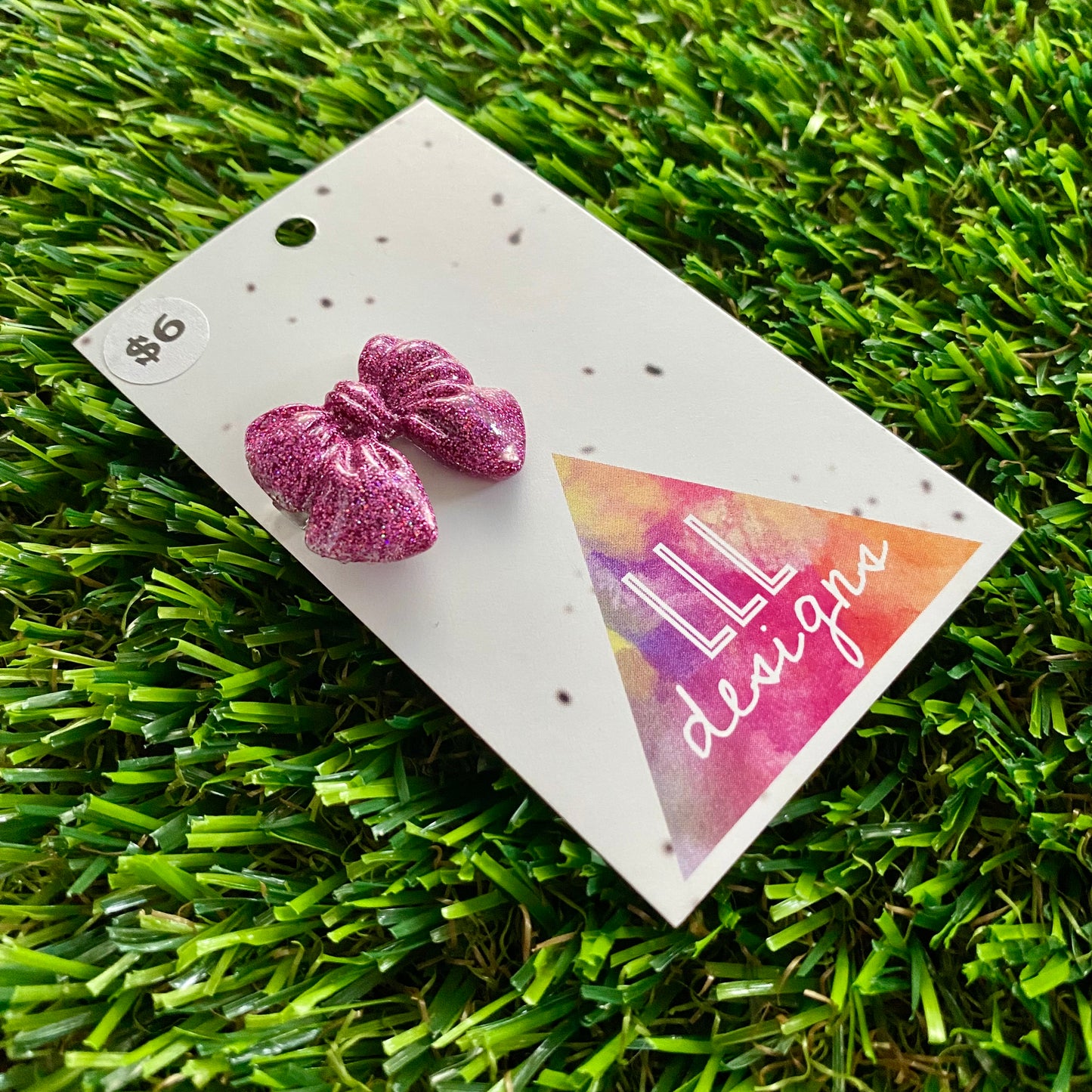 Handmade Resin Hair Clip - Glitter Pink - Small Chunky Bow Hair Clip!