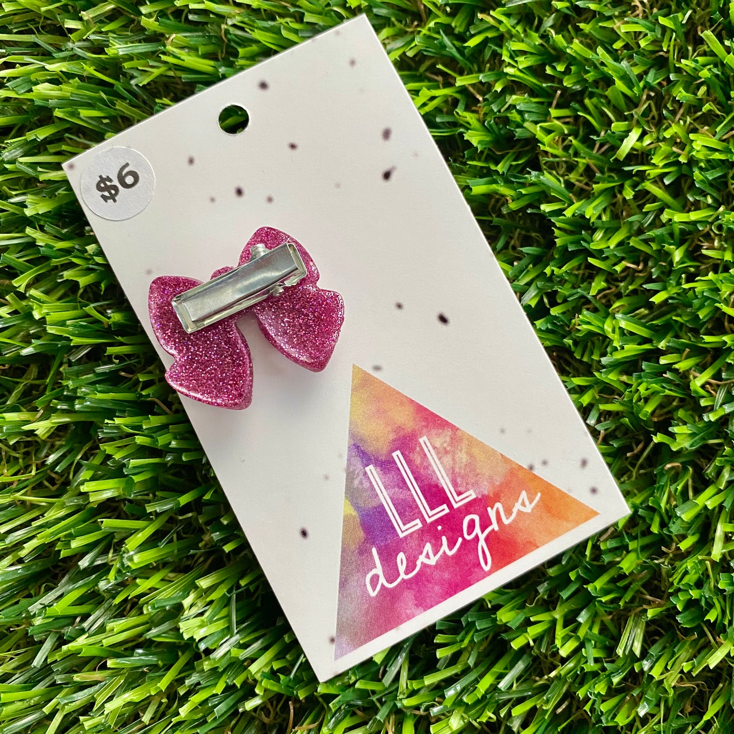 Handmade Resin Hair Clip - Glitter Pink - Small Chunky Bow Hair Clip!