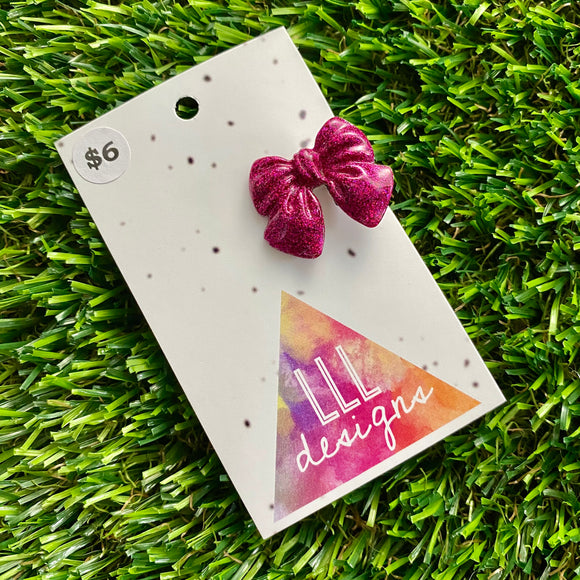 Handmade Resin Hair Clip - Glitter Deep Pink - Small Chunky Bow Hair Clip!