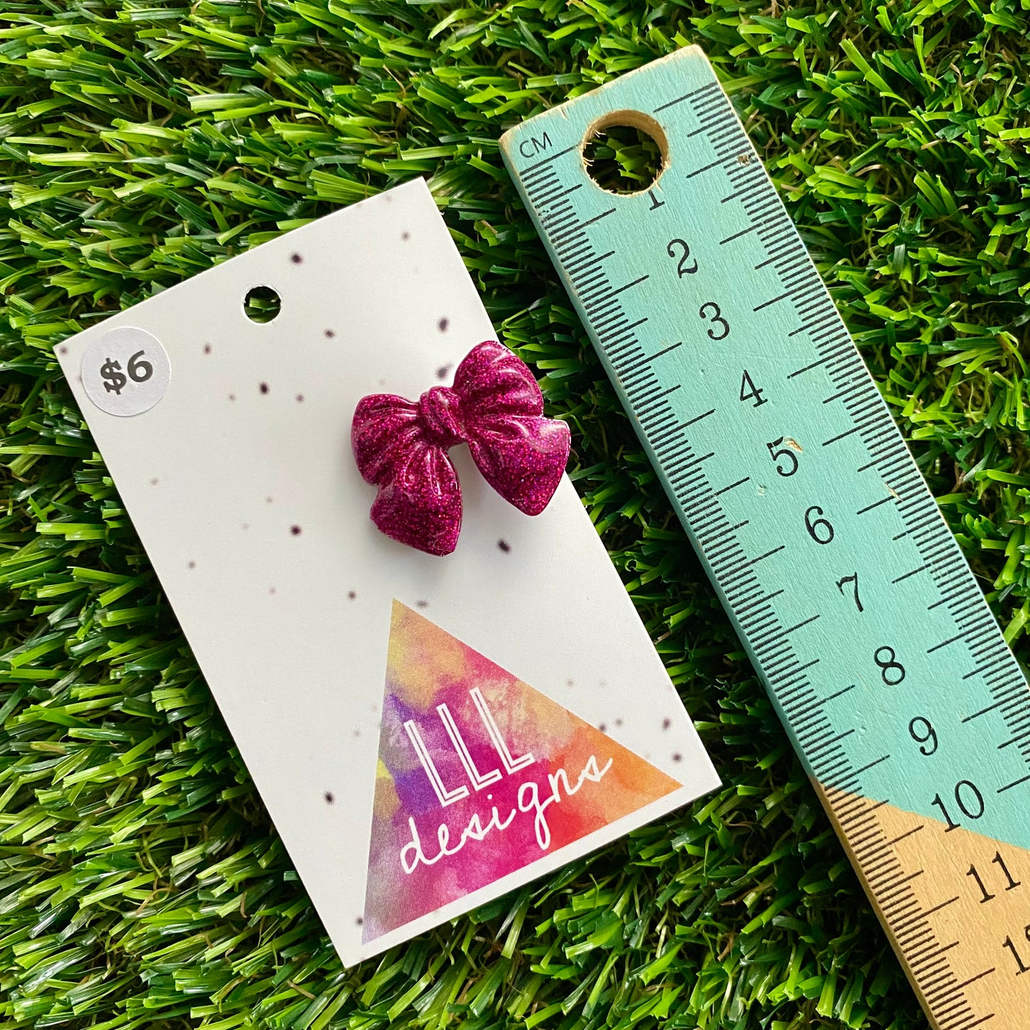 Handmade Resin Hair Clip - Glitter Deep Pink - Small Chunky Bow Hair Clip!