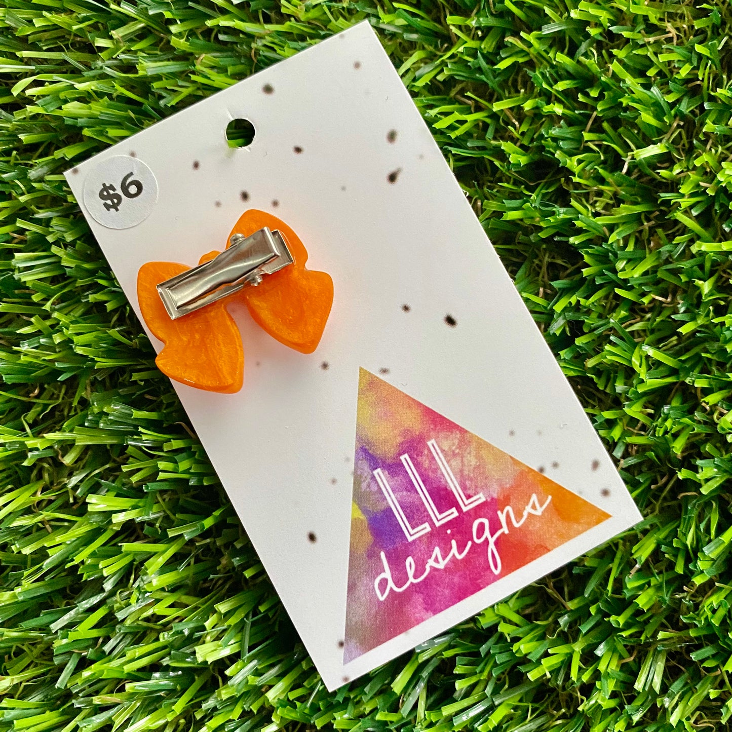 Handmade Resin Hair Clip - Orange - Small Chunky Bow Hair Clip!
