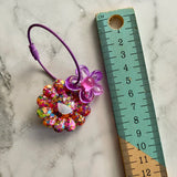 Resin Keyring / Bagtag - Purple cable featuring Pink & Purple Daisy and Rainbow Confetti Smiling Flower! (3)