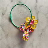 Resin Keyring / Bagtag - Aqua cable featuring Pink & Yellow Daisy and Rainbow Confetti Mushroom! (4)