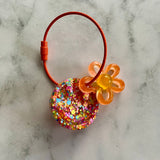 Resin Keyring / Bagtag - Orange cable featuring Yellow & Orange Daisy and Rainbow Confetti Smiley Face! (6)