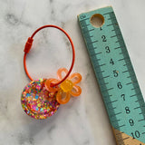 Resin Keyring / Bagtag - Orange cable featuring Yellow & Orange Daisy and Rainbow Confetti Smiley Face! (6)