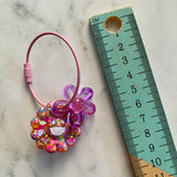 Resin Keyring / Bagtag - Pink cable featuring Pink & Purple Daisy and Rainbow Confetti Smiling Flower! (8)