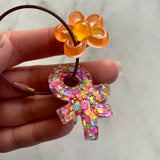 Resin Keyring / Bagtag - Brown cable featuring Yellow & Orange Daisy and Rainbow Confetti OK! (11)