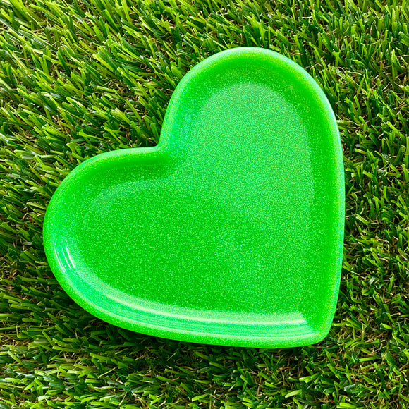 Resin Heart Tray - Glitter Neon Green! Brighten Up Your Life with this Bold and Fun Piece!