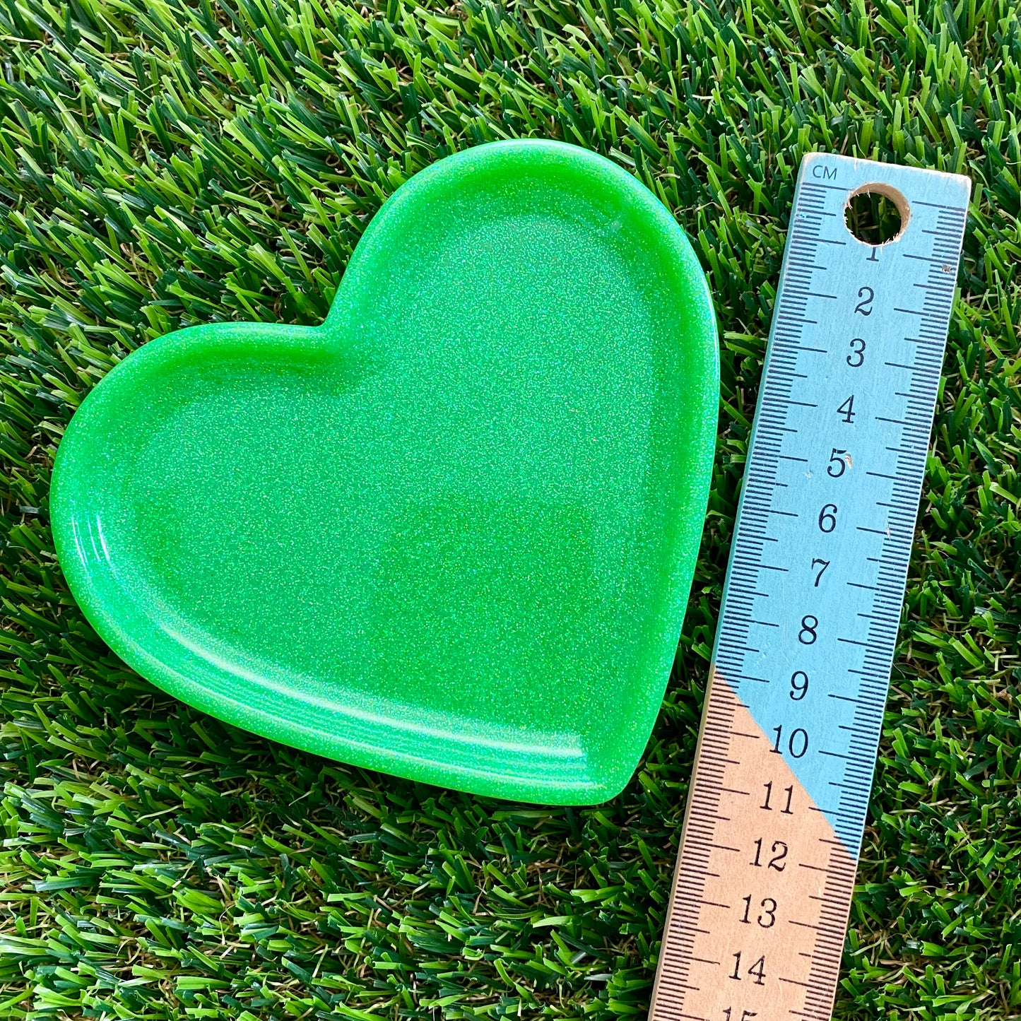 Resin Heart Tray - Glitter Neon Green! Brighten Up Your Life with this Bold and Fun Piece!