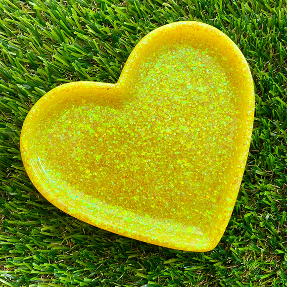 Resin Heart Tray - Chunky Yellow Glitter! Brighten Up Your Life with this Bold and Fun Piece!