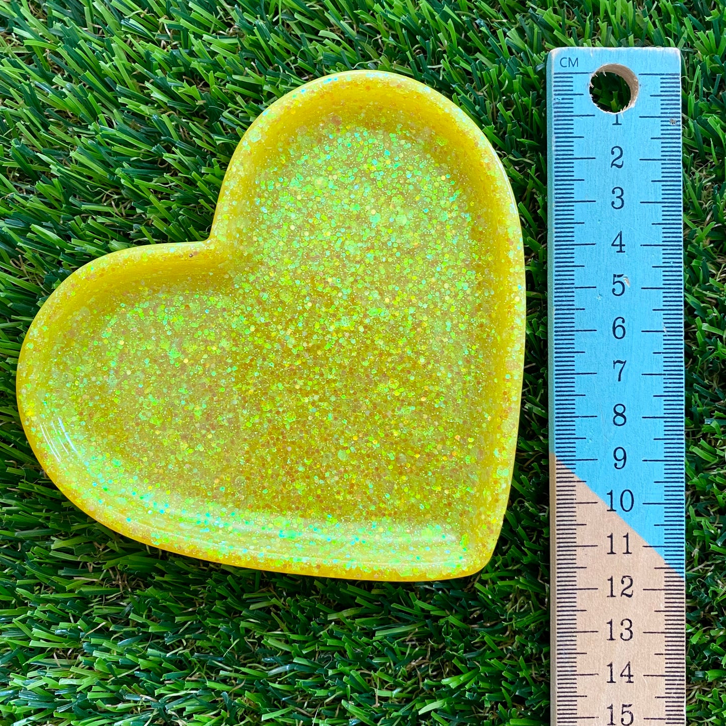 Resin Heart Tray - Chunky Yellow Glitter! Brighten Up Your Life with this Bold and Fun Piece!