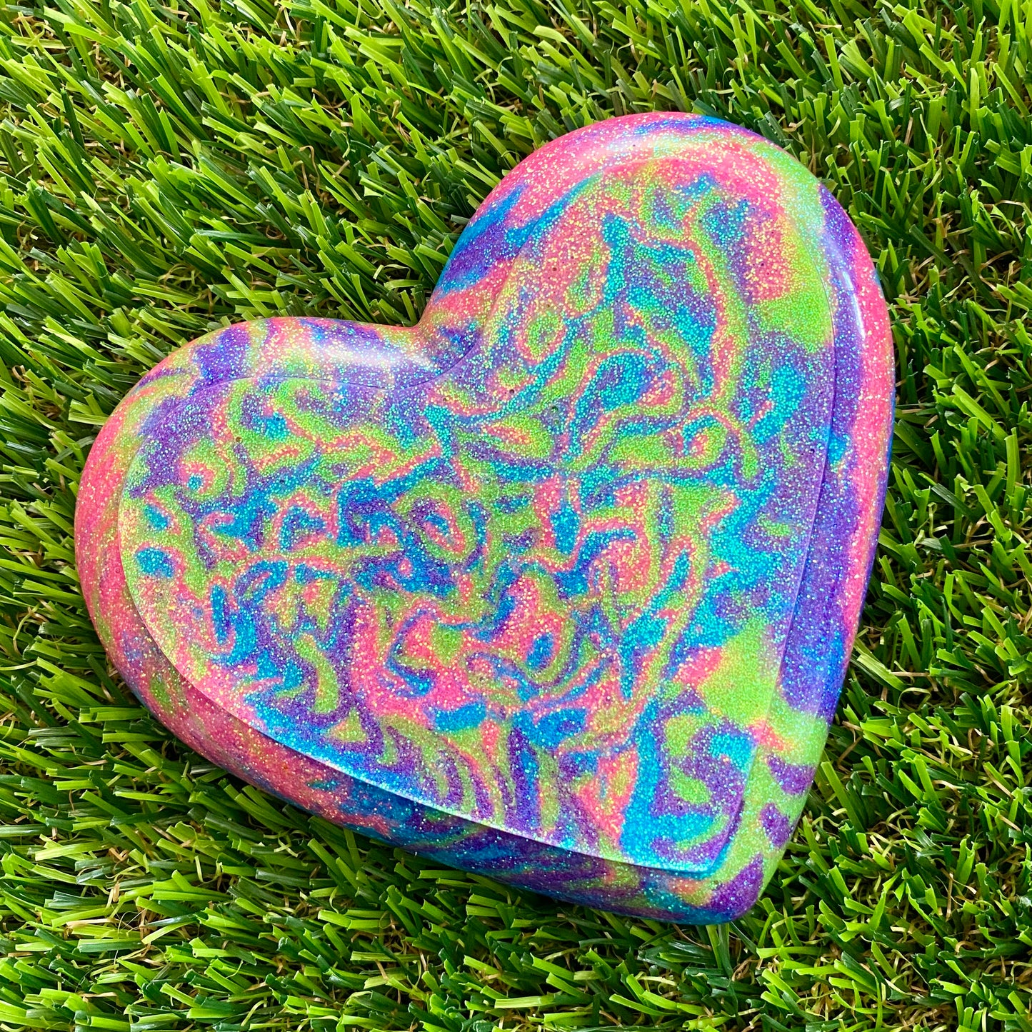 Resin Heart Tray - Neon Rainbow Swirl! Brighten Up Your Life with this Bold and Fun Piece!