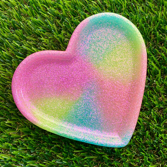 Resin Heart Tray - Pastel Rainbow Glitter Mix! Brighten Up Your Life with this Bold and Fun Piece!