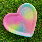 Resin Heart Tray - Pastel Rainbow Glitter Mix! Brighten Up Your Life with this Bold and Fun Piece!