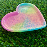 Resin Heart Tray - Pastel Rainbow Glitter Mix! Brighten Up Your Life with this Bold and Fun Piece!