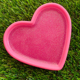 Resin Heart Tray - Two Tone Barbie Pink featuring a Glitter Pink Base and Bright Pink Border! Brighten Up Your Life with this Bold and Fun Piece!