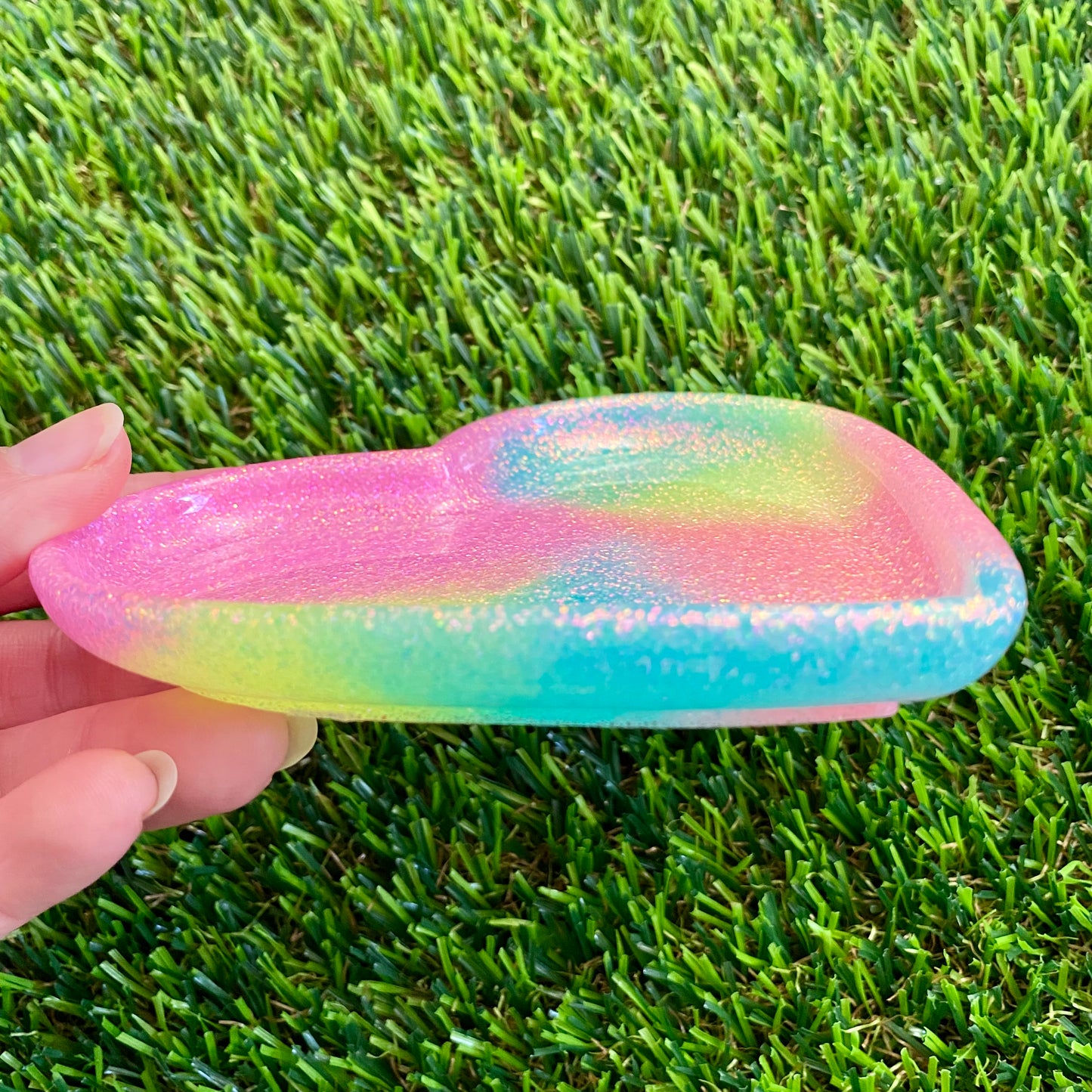 Resin Heart Tray - Pastel Rainbow Glitter Mix! Brighten Up Your Life with this Bold and Fun Piece!