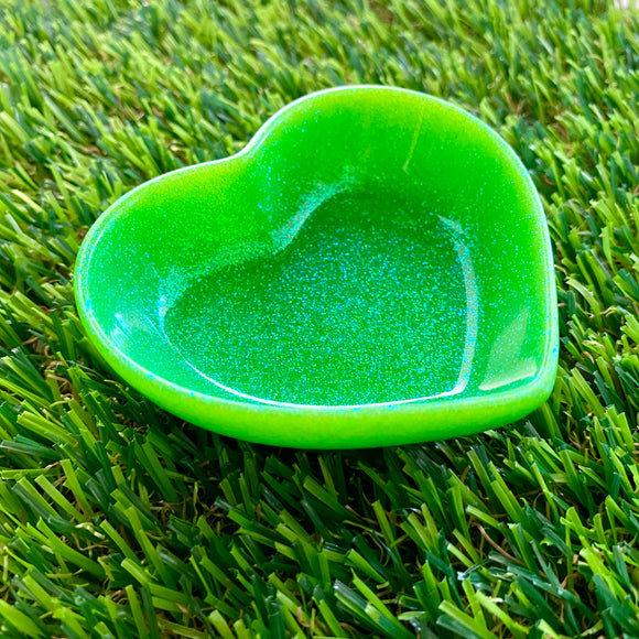 Resin Heart Dish - Glitter Neon Green! Brighten Up Your Life with this Bold and Fun Piece!