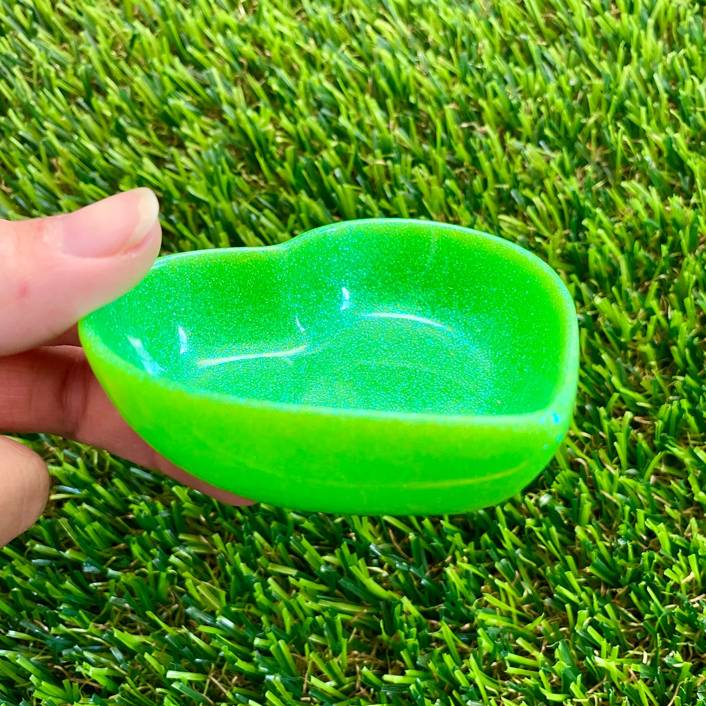 Resin Heart Dish - Glitter Neon Green! Brighten Up Your Life with this Bold and Fun Piece!