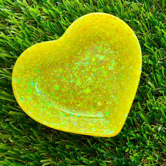Resin Heart Dish -  Chunky Yellow Glitter! Brighten Up Your Life with this Bold and Fun Piece!