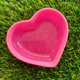 Resin Heart Dish - Two Tone Barbie Pink Featuring Glitter Pink Base and a Bright Pink Border! Brighten Up Your Life with this Bold and Fun Piece!